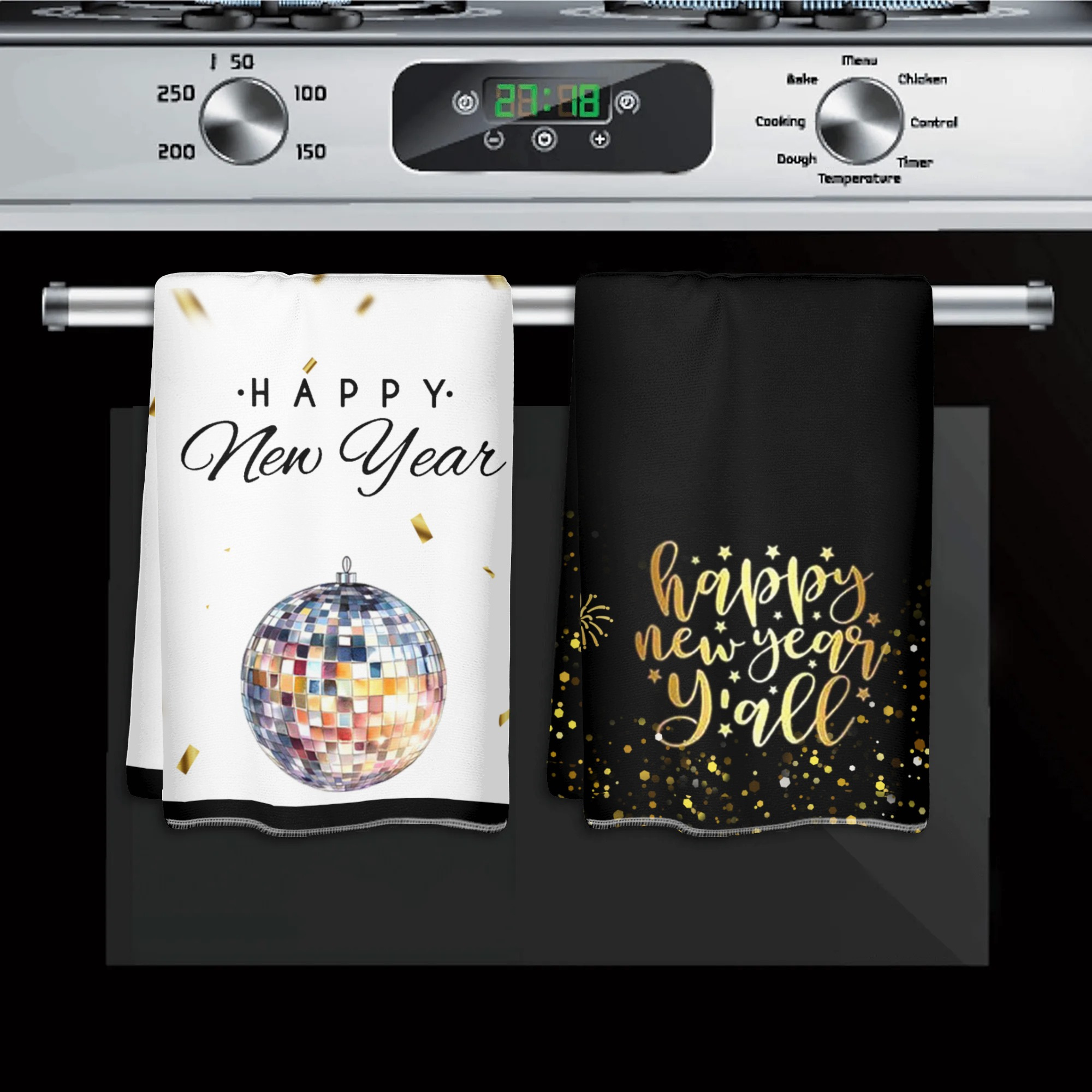 

2pcs Set Happy New Year 2025 Kitchen Towels - Lights Design, Polyester, Hand Wash Only, Lightweight & Absorbent For Decor, 18x26 Inch