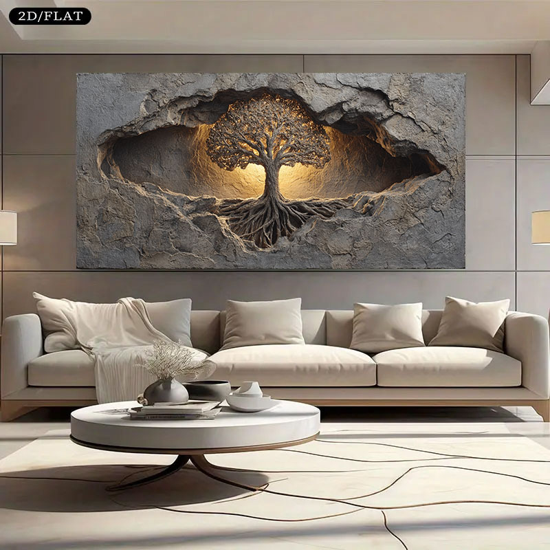 1pc   murale arbre de vie - extra large 31,49x62,99 pouces (80  cm) impression sur toile, arbre art déco moderne avec crochets de suspension,   // adapté pour salon, chambre, bureau - décor printemps/automne,   toute lannée, installation facile, 2d plat