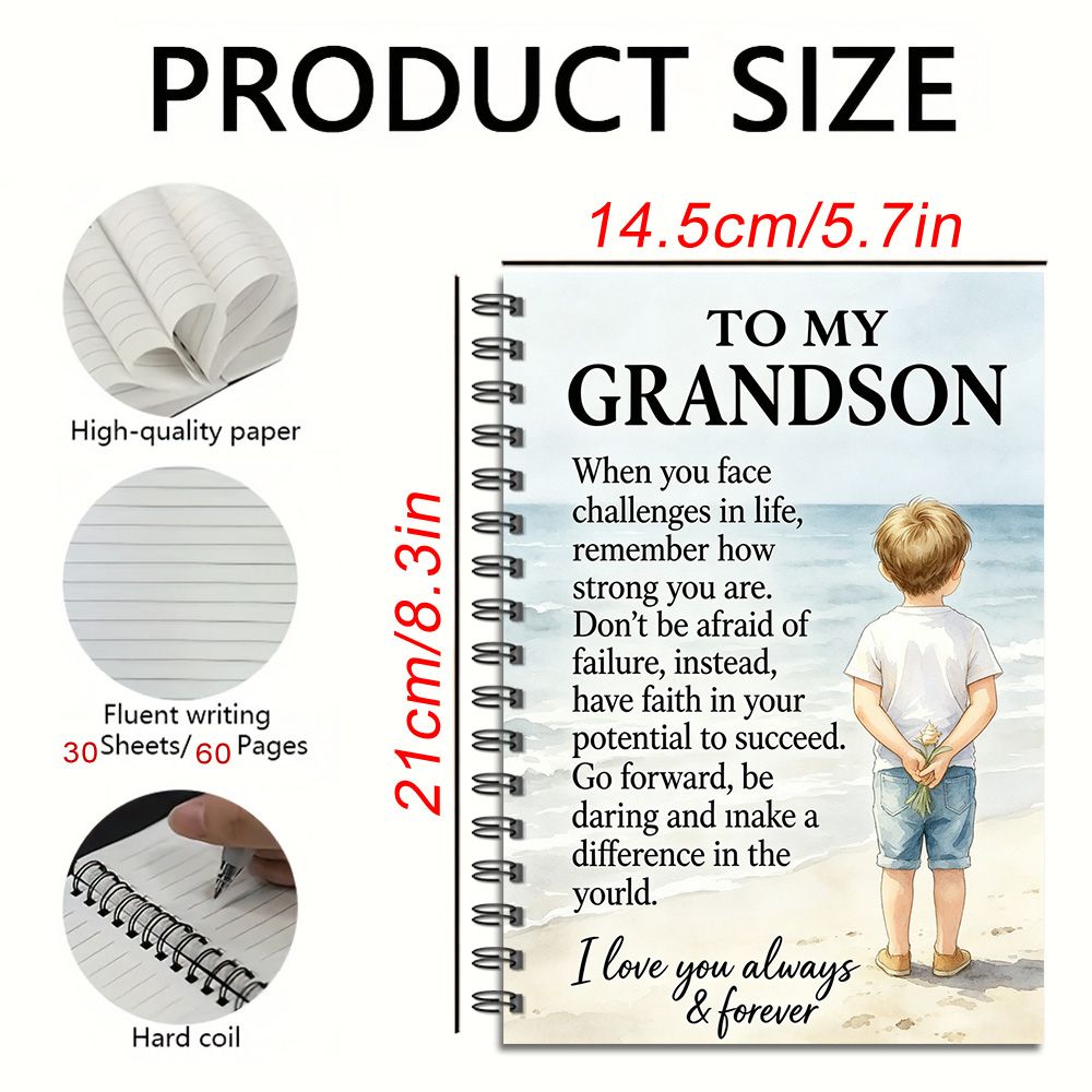 TEMU Inspirational, Spiral Notebook, Hard Coil Durable, 60 Lined Pages, Gift For Grandson, 5.7x8.3in, 1 Pack