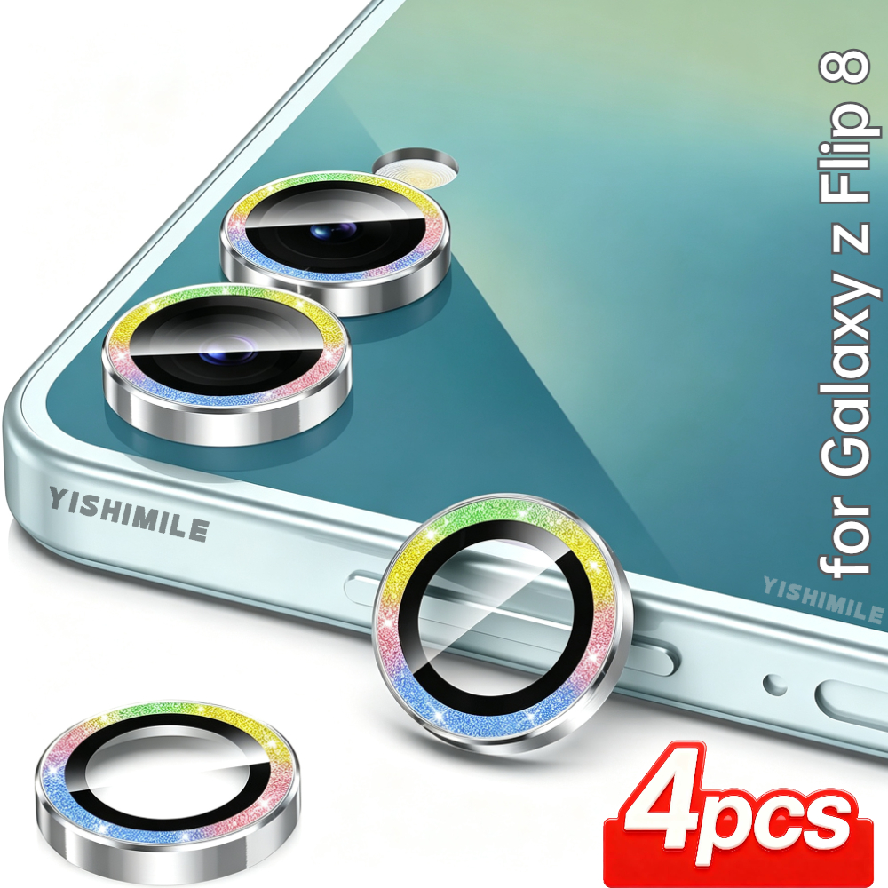 TEMU 4pcs Glitter Camera Lens Protector For For Galaxy Z Flip 8/7/7 Fe/6/5, Individual Tempered Glass Lens Cover, [strong Adsorption] Scratch