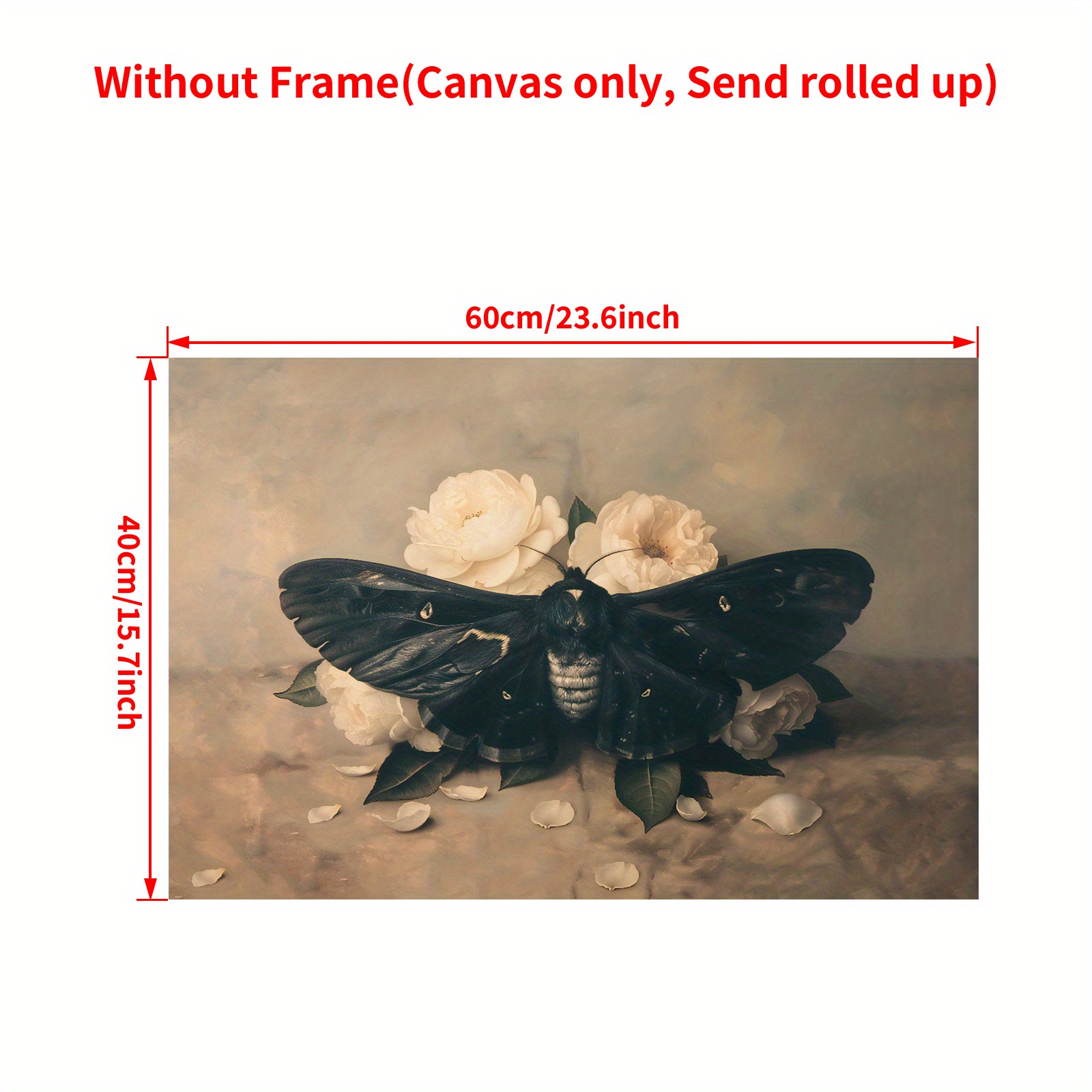 TEMU 1pc Vertical Gothic Dark Moth & Flower Wall Art Poster - Canvas Suitable For Bedroom,, Bathroom Decor - Elegant Artwork, No Frame Needed, /art ,