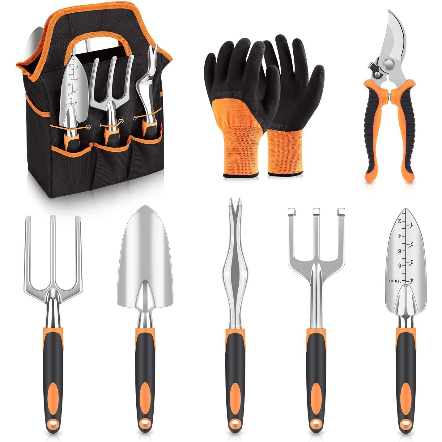 Temu – TEMU Set Of 8 Gardening Tools, Featuring A Sturdy Hand Trowel, Trowel, Hand Rake, -5 Steel Gardening Scissors, Plant Ties, A Bag, And Gloves, Perfect