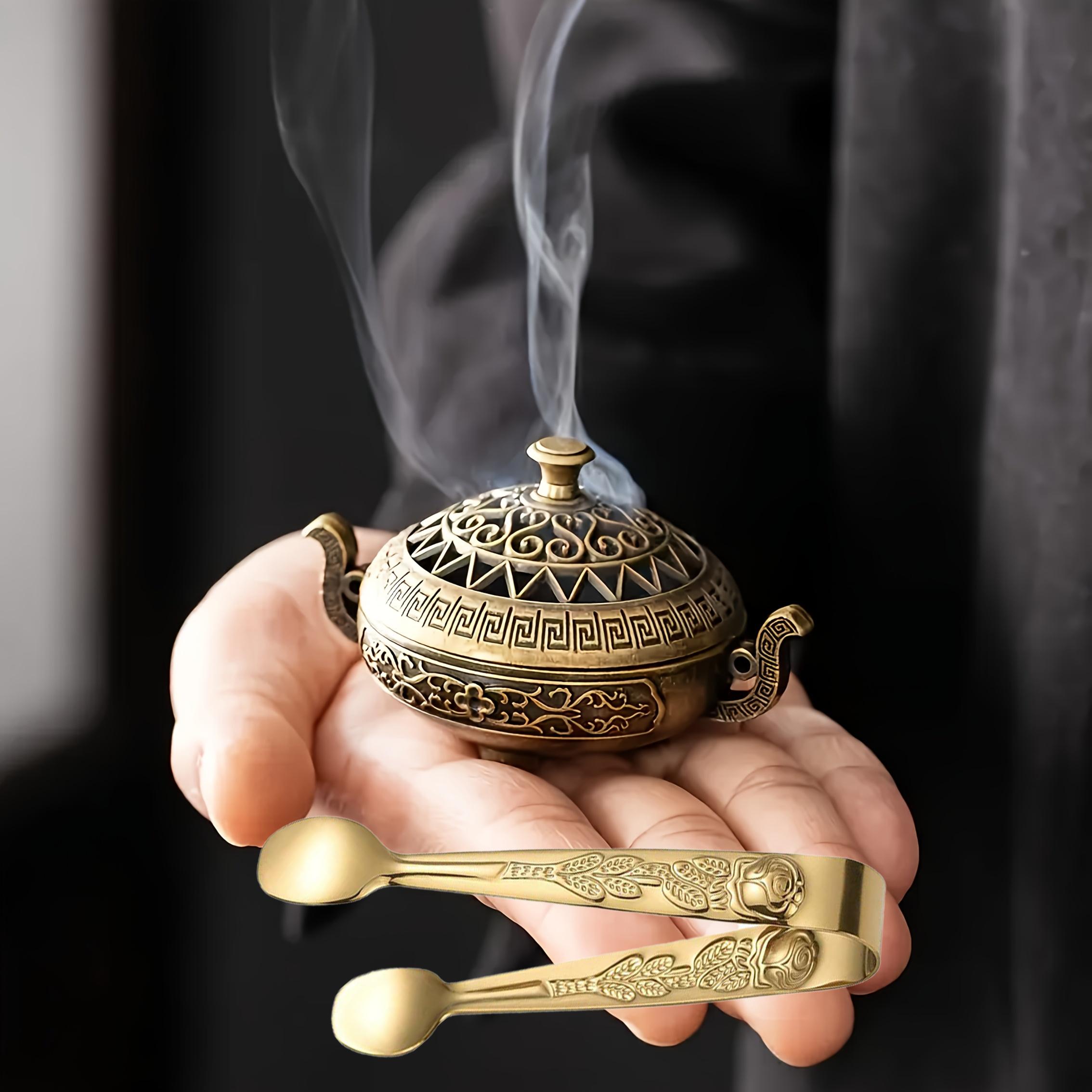 TEMU 2pcs (1pc Incense Holder And 1pc Incense Tongs) Traditional Chinese Incense Holder Set, Tea Table Decoration, , Hollow Out Design, Meditation