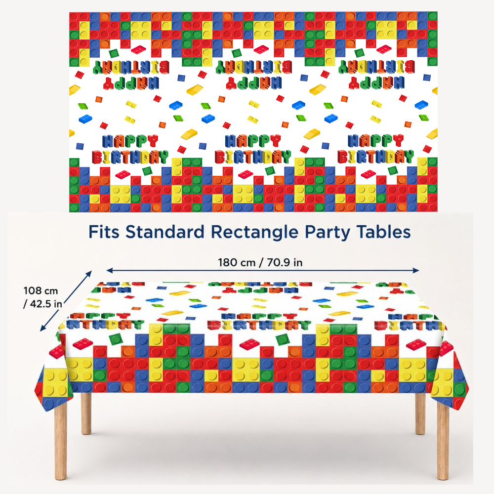 TEMU Nappe de fête à thème de jeu avec blocs colorés - Matériau en plastique jetable, convient pour les fêtes d'anniversaire, les célébrations du