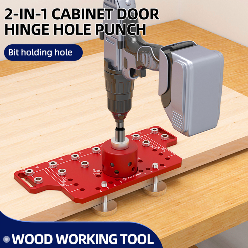 2-in-1 All-Metal Shelf Pin & Hinge Jig With Self-Clamping – Includes 5mm & 1/4" Drill Bits For Cabinet Making