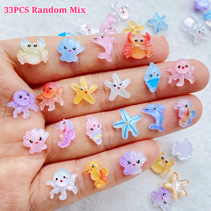 TEMU 33pcs Random Assortment Of Mini Resin Marine Animals, Cute Small Sea Creatures With Diverse Shapes, Suitable For Diy Nail Art Rhinestone Designs