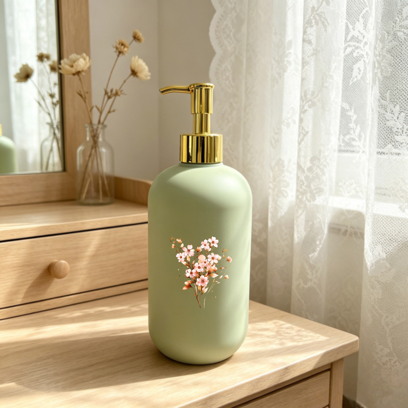 TEMU Nouveauté 2026 1 pièce 500 ml/16,9 oz Distributeur de salle de bain premium à épaules rondes avec couvercle doré, flacon vide rechargeable pour