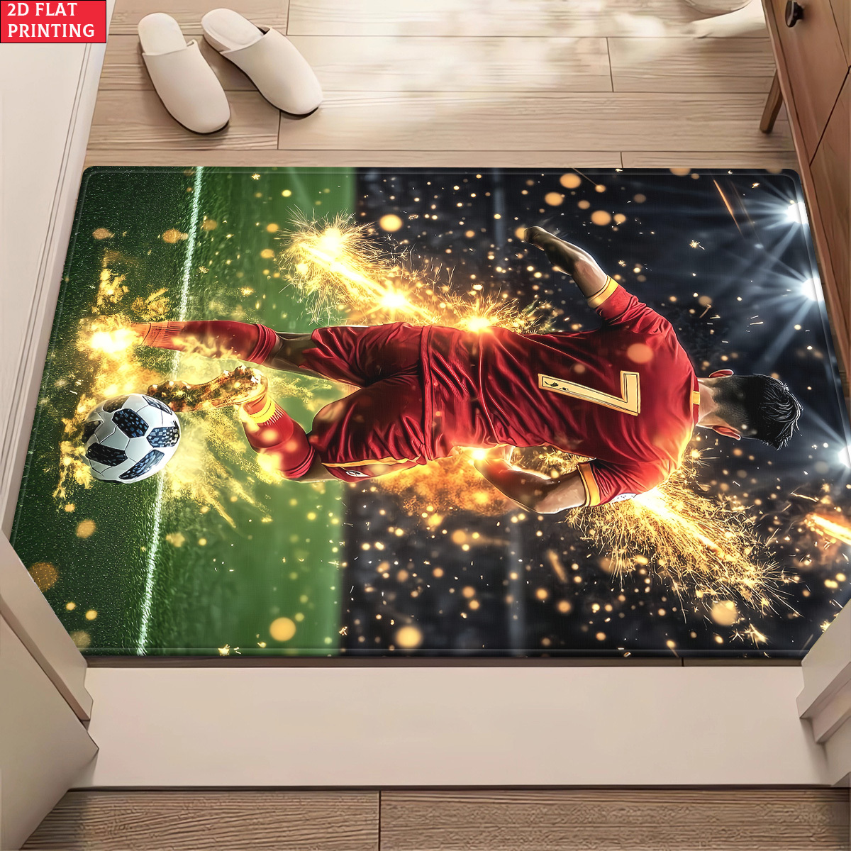 TEMU 2d Flat 1pc 850gms Soccer Hd Printed Carpet, Kitchen Rugs, Yoga Mat, Non-slip Bathroom Mats, Absorbent Washable Polyester Rug For Bathroom,