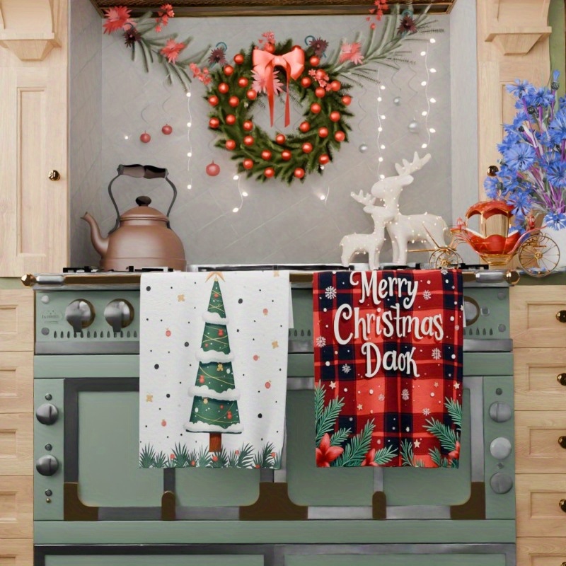 2pcs 45.72x66.04 cm kitchen towel set,   tea and christmas decorations, featuring a   ideal for winter  . a great gift for the  . details 0