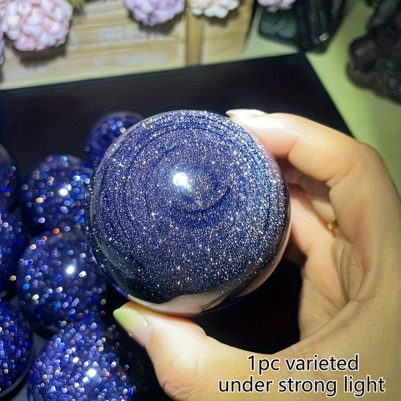 Image of 1pc Blue Sandstone Sphere | Shining Under , Perfect For Decor, Valentine's Day & New Year's Gift, Unique Ball Collection, Bohemian Style, Jewelry Additions