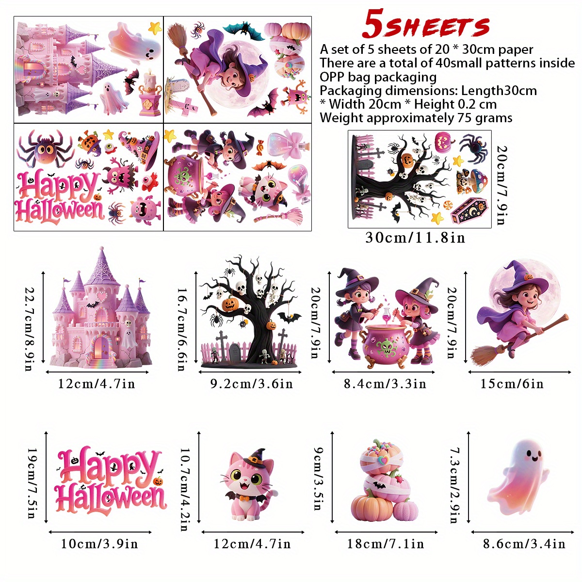 5 Sheets Halloween Glass Window Stickers - Pvc Material Reused - With Happy Halloween, , Pumpkin Castle, Bat Window Stickers Wall Stickers, Interesting Glass Window Stickers