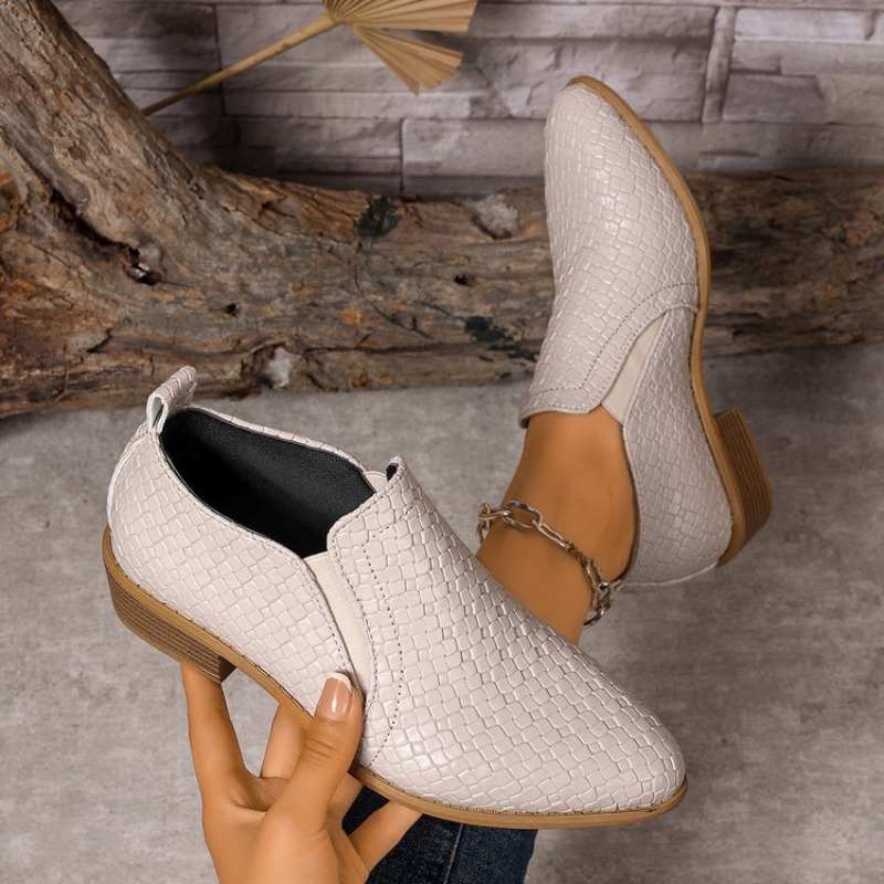 Image of Brushed With Woven Texture, British Style Shoes, Low Heel, Suitable For Work, Versatile, And Durable Casual Loafers., Women Shoes