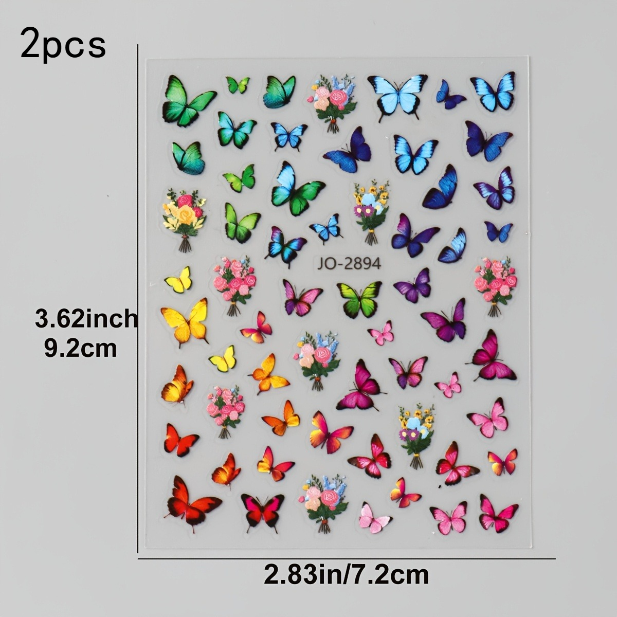TEMU 2 stuks Kleurrijke Roos, Vlinder en Bloem Nagelstickers, Cartoonachtig en Dromerig Ontwerp, Glitterende Resin Decals, Zelfklevend PVC, Gouden