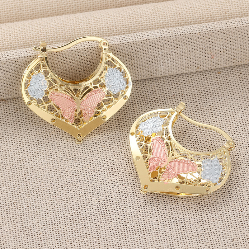 Women's Plated Hoop Earrings - Heart & Butterfly Hollow-Out Hoops