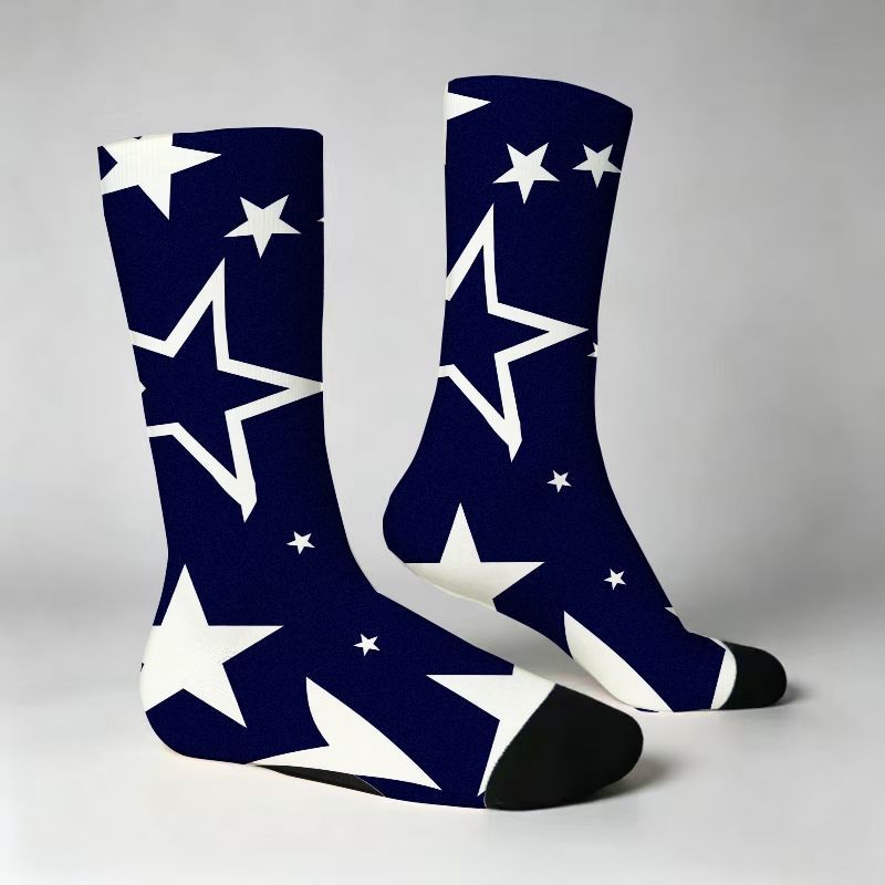 TEMU Stars Pattern For Men Women, Deep With Print, Soft Stretchy Athletic Socks, Solid Black Toe And Heel Design, Breathable Daily Wear Gift