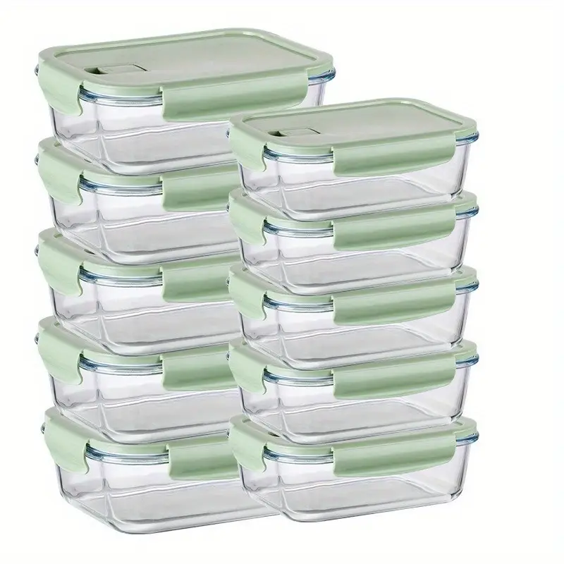 10 sets 20pcs glass lunch boxes with airtight lids leak proof microwave oven grade borosilicate glass stackable bento storage containers for refrigerator pantry organization Product details 3