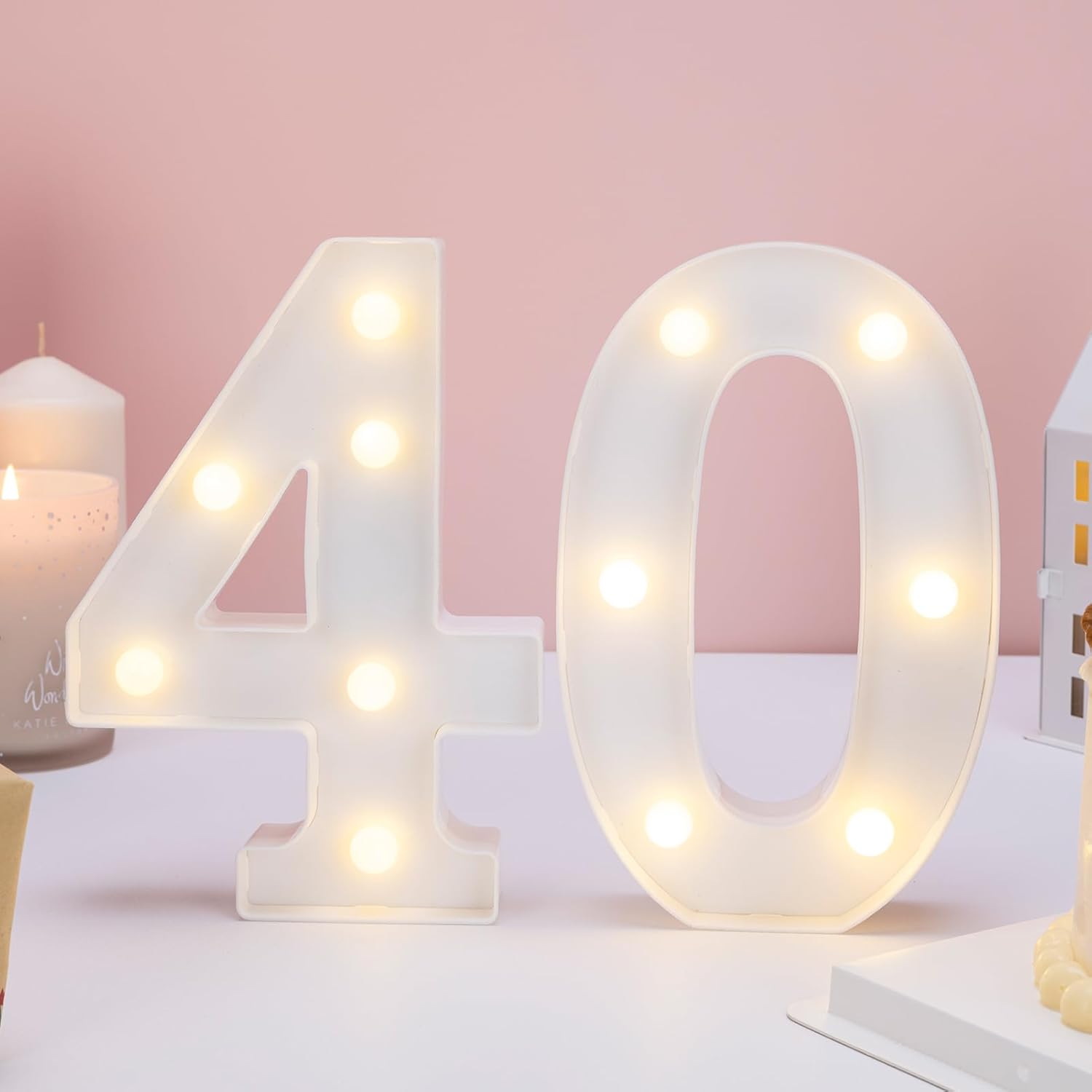 TEMU 2pcs, Decorative Led Illuminated Digital Holiday Lights Display, 40th Birthday Decoration, Warm White Led Digital Lights, Illuminated Neon , For