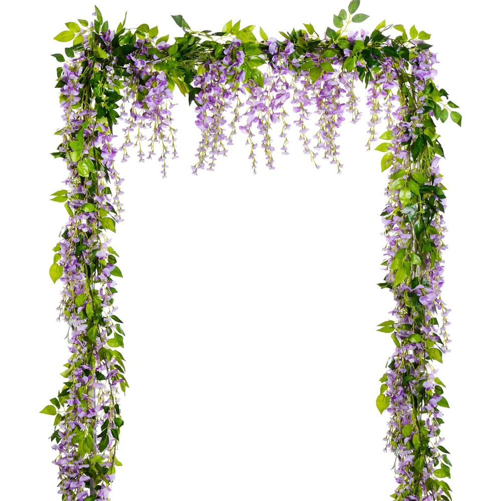 TEMU 4pcs Wisteria Artificial Flowers Garland, Total Artificial Wisteria Vine Hanging Flower For Home Garden Outdoor Ceremony Wedding Arch Floral