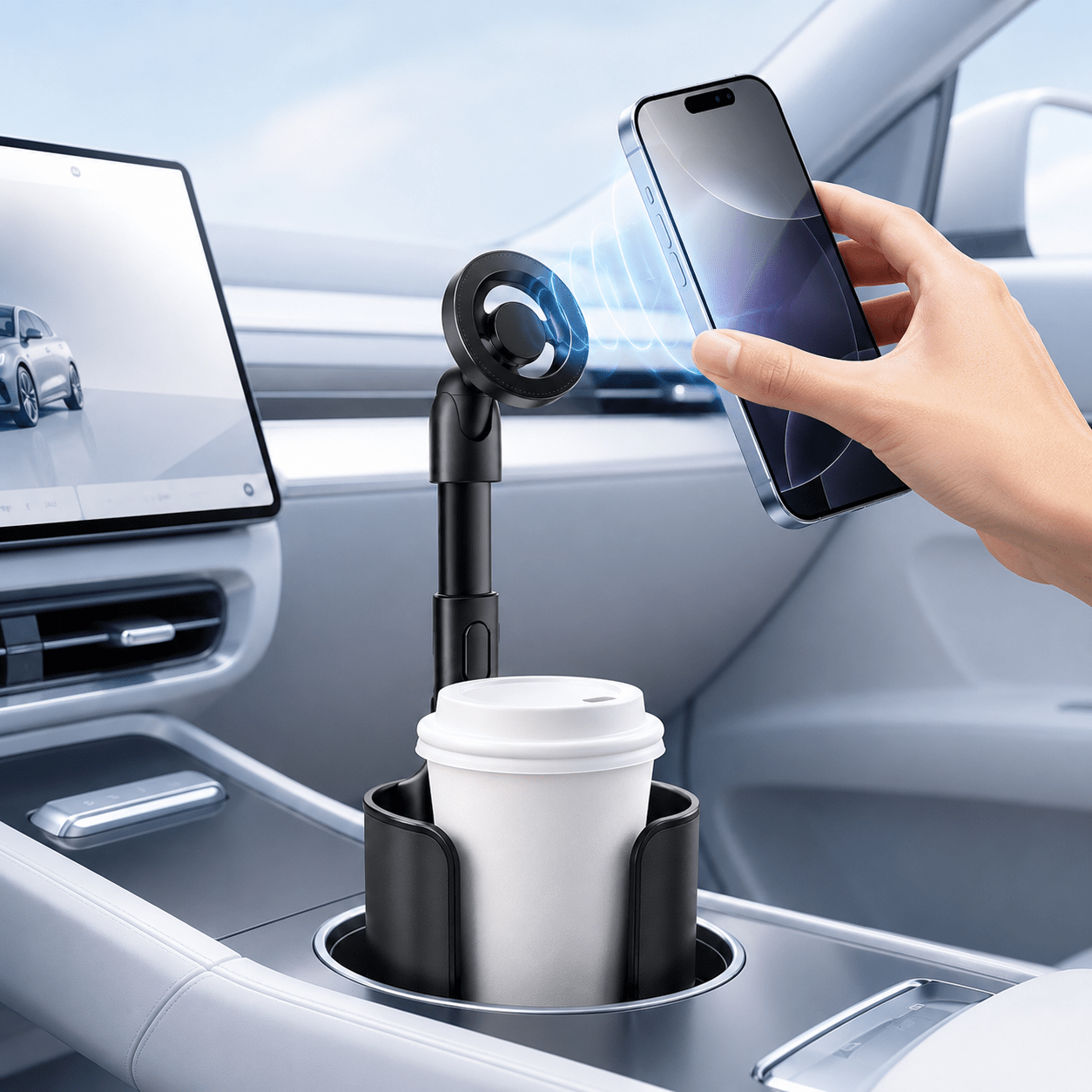 TEMU 2-in-1 Cup Holder Car Phone Mount, Adjustable Telescopic Universal Vehicle Drink Slot Phone Holder, 360° Rotatable Car Navigation Stand