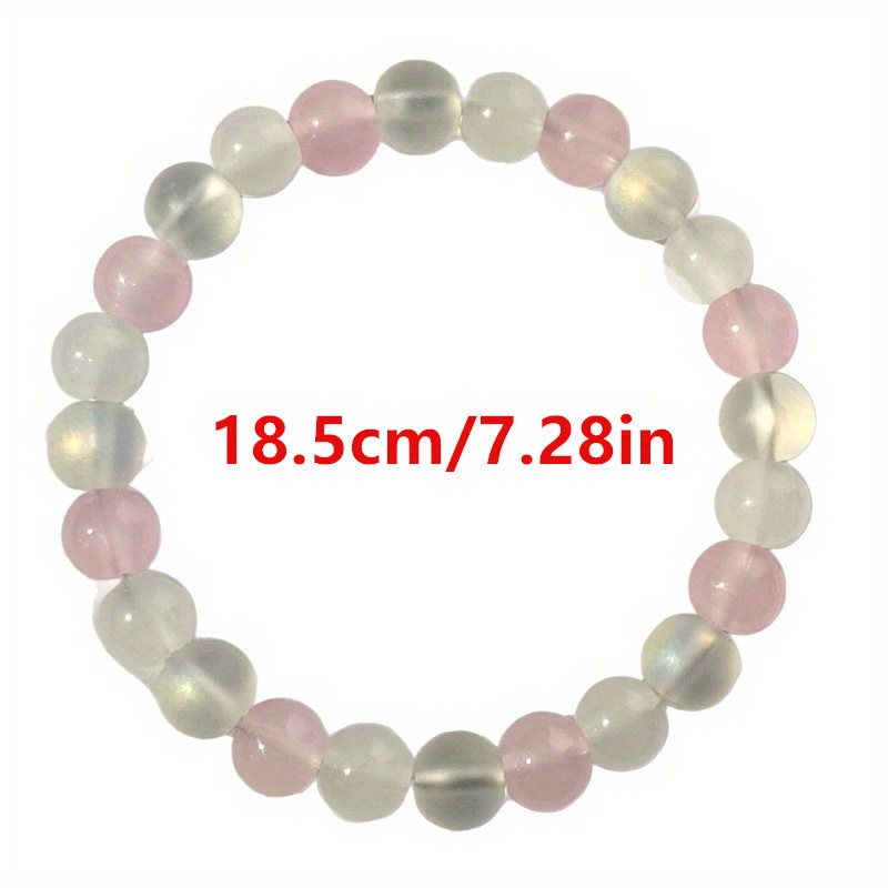 8mm Pink and White Glass Bead Bracelet, Stylish Gift
