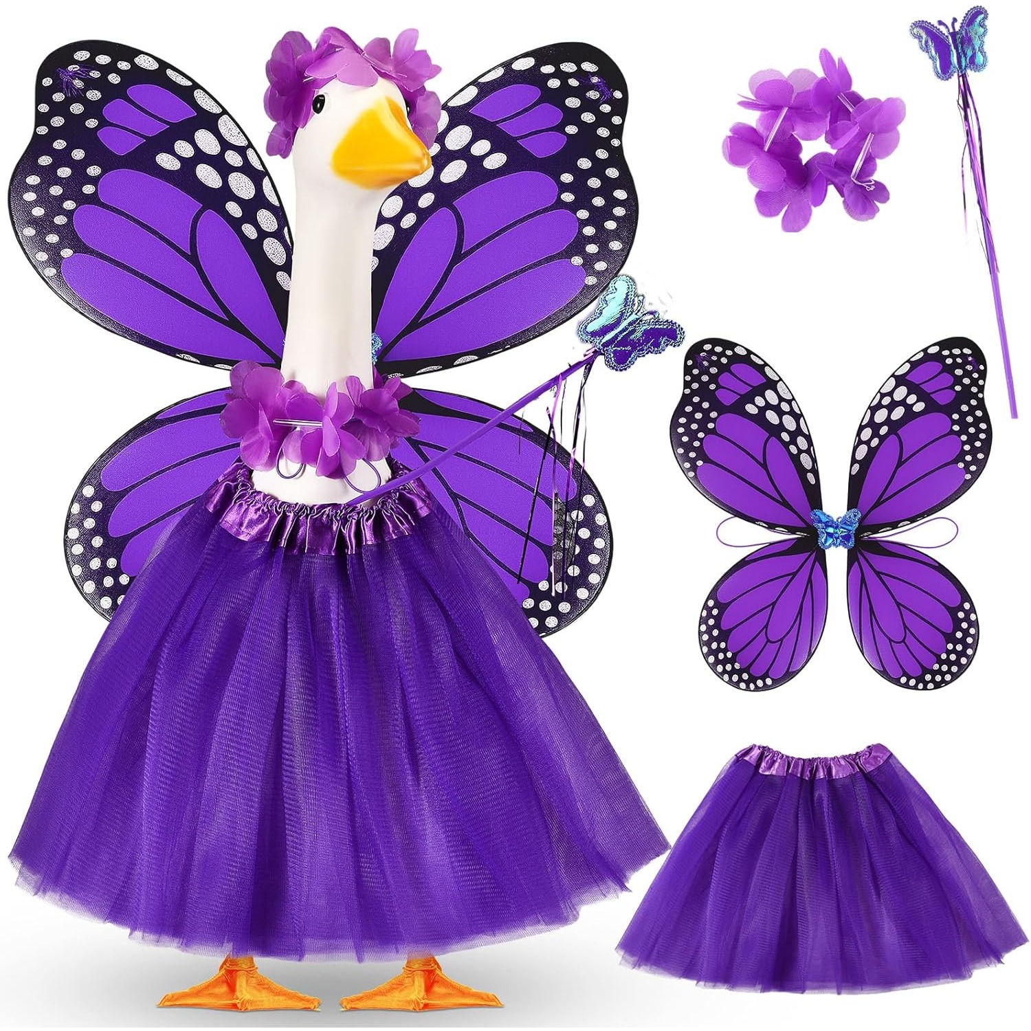 TEMU 5pcs Porch Goose Additions Set - Skirt, , Wings, Wand, Crown, Suitable For 17/23 Inch Lawn Goose, Outdoor Garden Decoration, Festival Courtyard