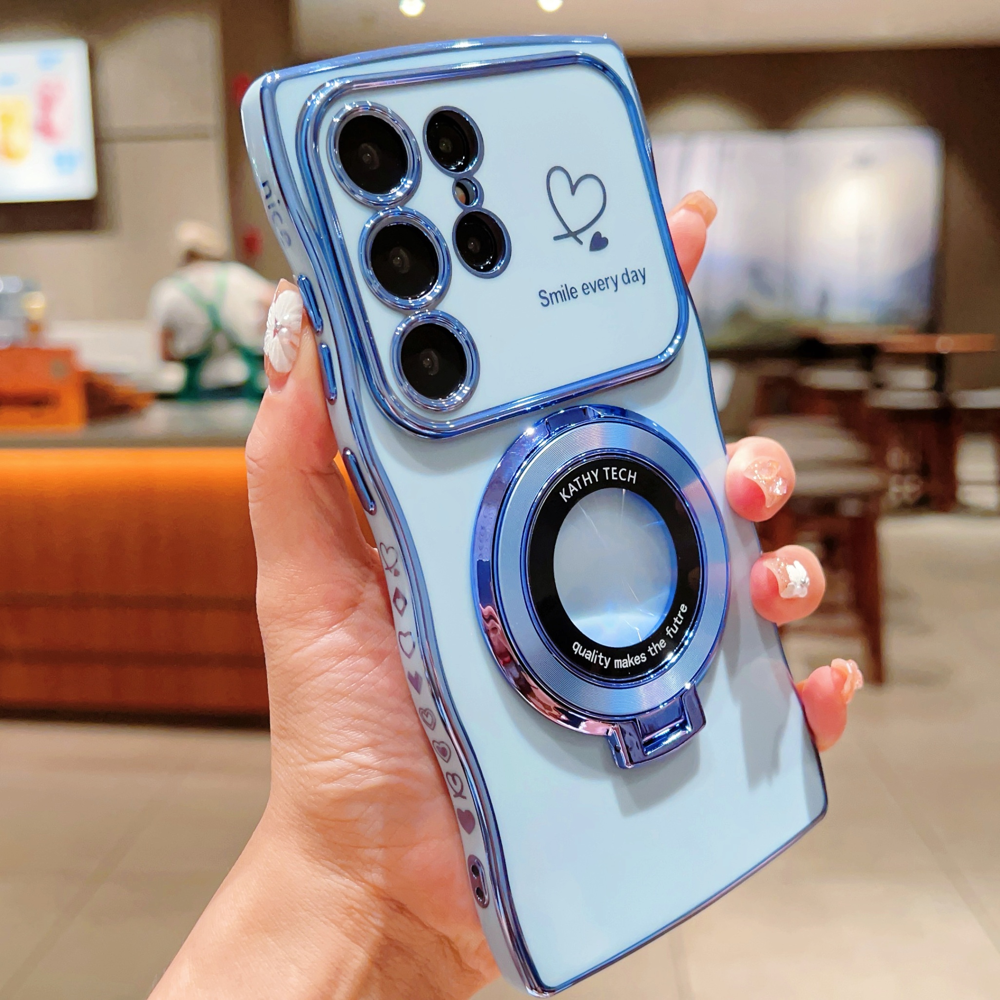 TEMU Phone Case: Electroplated Wave Large View Window Phone Case Suitable For A57/a55/a36 With Magnifying Glass Stand And Drop-proof Soft Shell