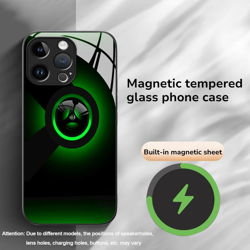 TEMU Phone Case - A Stylish New Magnetic Green Rotating Pattern Tempered Glass Phone Case, Compatible With Iphone X/xr/xs/xs