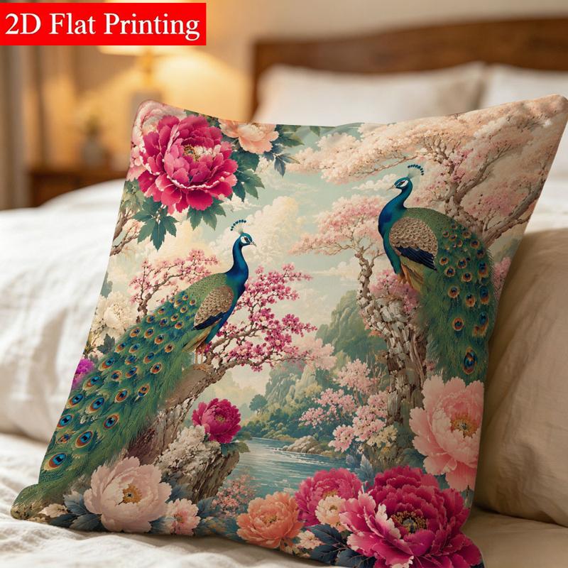 TEMU Decorative Pillow Cover, 45 X 45 Double-sided Printed, Featuring Vibrant And Floral Scene, Soft Polyester Material, For Bedroom Bed Decoration,