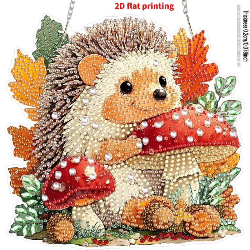 Image of 2d Flat Printing Hedgehog Diamond Painting Kit Pendant, 5d Diamond Painting Window Art, Suitable For Adults And Beginners, For Garden, Home, Window Decoration
