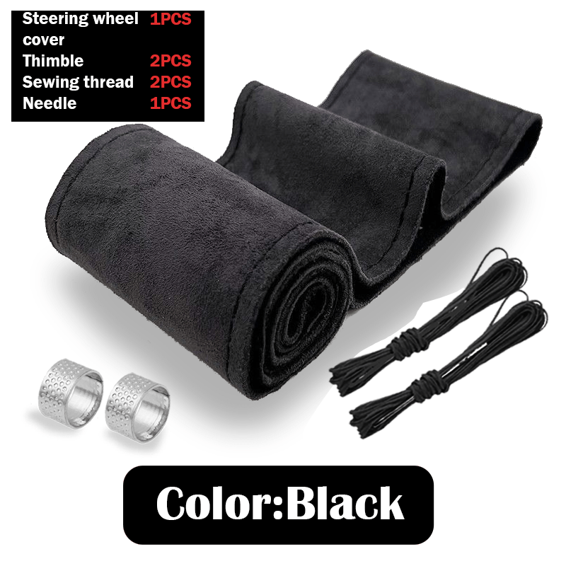 1pc Hand-sewn Car Steering Wheel Cover (includes 2 Sewing Threads + 2 Thimble Rings + 1 Blunt Needle), Pu Pu Leather Plush Material, Universal Plush Steering Wheel Cover, Anti-slip And Sweat-absorbent