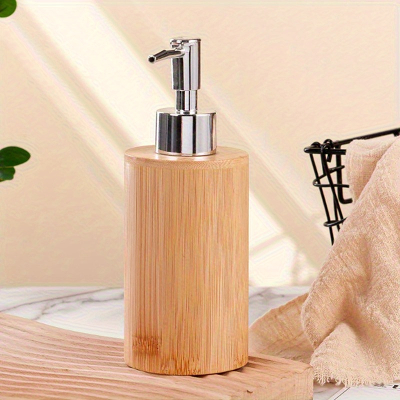 Image of 1pc Bamboo Soap Dispenser - A Reusable Square Hand Soap Bottle With A Metal Pump, Suitable For Storage In Bathrooms, Kitchens, And Laundry Rooms, Shower Soap Racks, , And Easy To Clean Materials