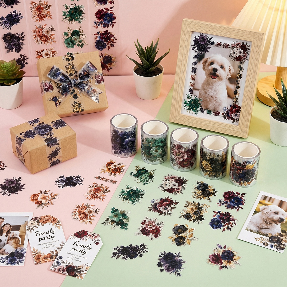 E-shop Set mit 6 Rollen vorgeschnittener Blumen Washi Tape Aufkleber, designt für Journaling, für Bastelarbeiten, Scrapbooking und Junk Journals, mit