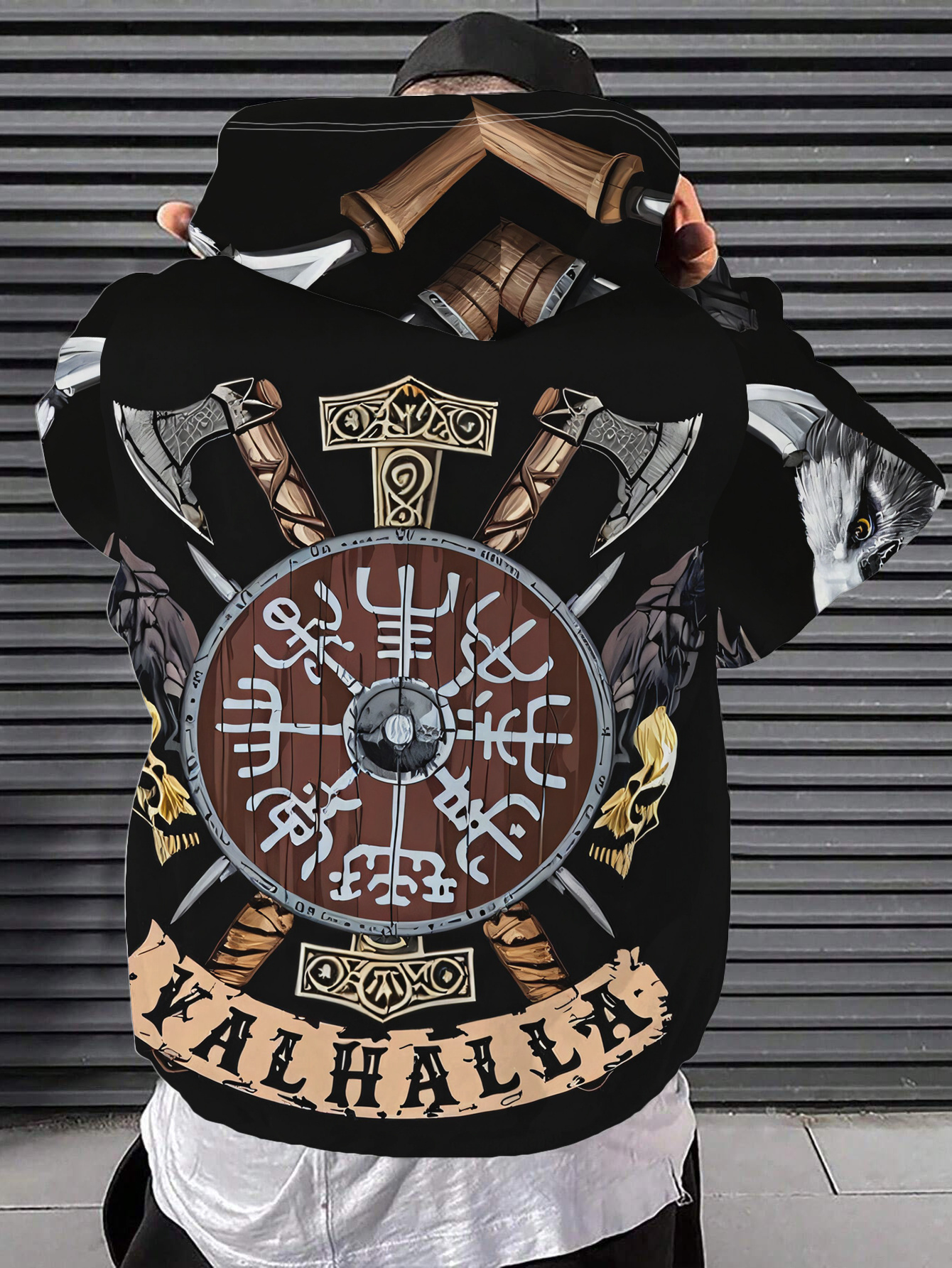 Men's Trendy Street Style Hoodie With Nordic Eagle Axe Patch_voghion.com