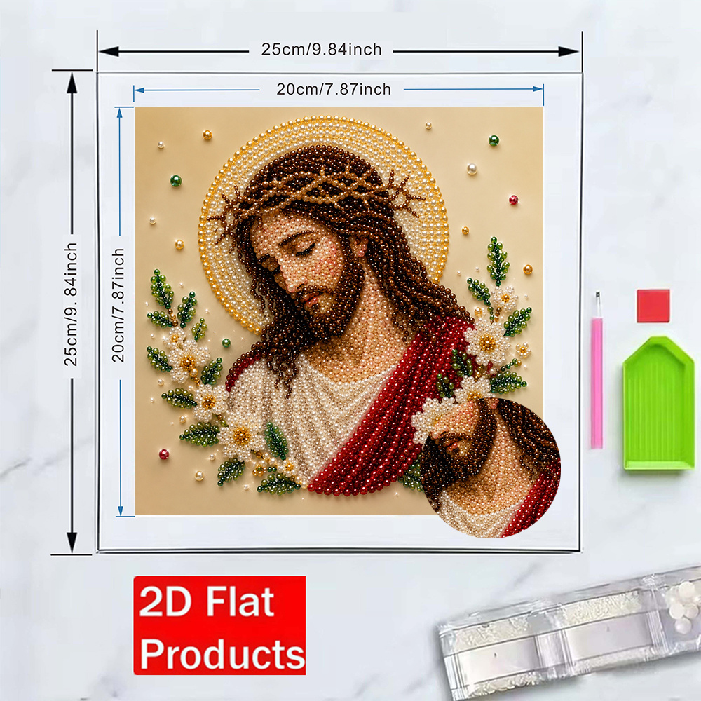 TEMU 1pc 1pcs Jesus Diamond Painting Kit Suitable For Adults - Christian Religious Wall With Round/pearl Beads, Diy Handmade Oil Canvas Panel, Jesus