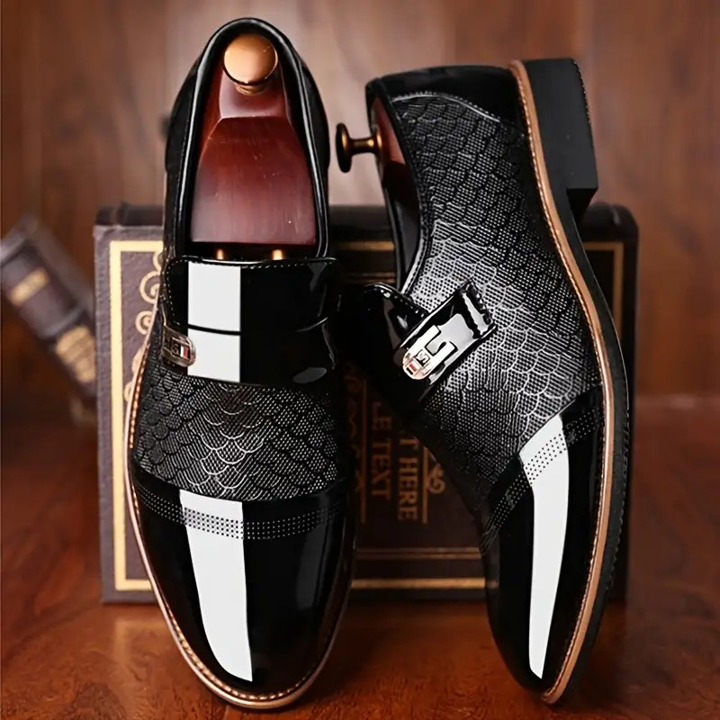 embossed mens business shoes comfortable pointed toe slip on lug sole business oxfords for party   dress shoes