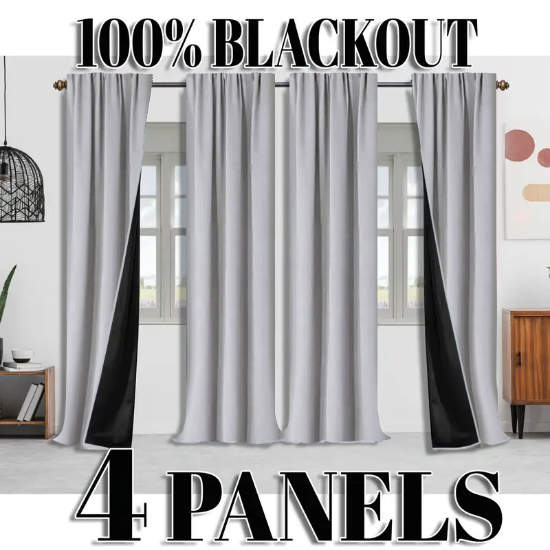 4pcs 100 blackout and heat insulating curtains modern solid color polyester material rod hanging method rod   coated lining lightweight   romantic theme for bedroom living room office garden balcony