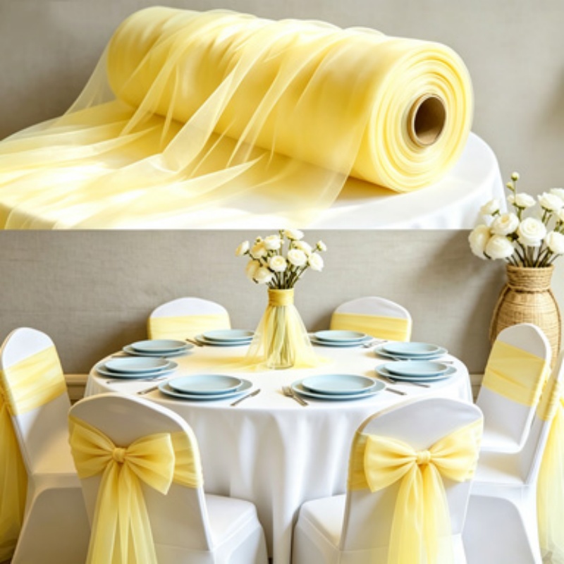 TEMU 1 Roll Of 30/50m Extra-long Lemon Yellow Netting Tulle Sheer Mesh Voile Suitable For Weddings, Birthdays, Parties - Pastel Lemon Yellow Draping