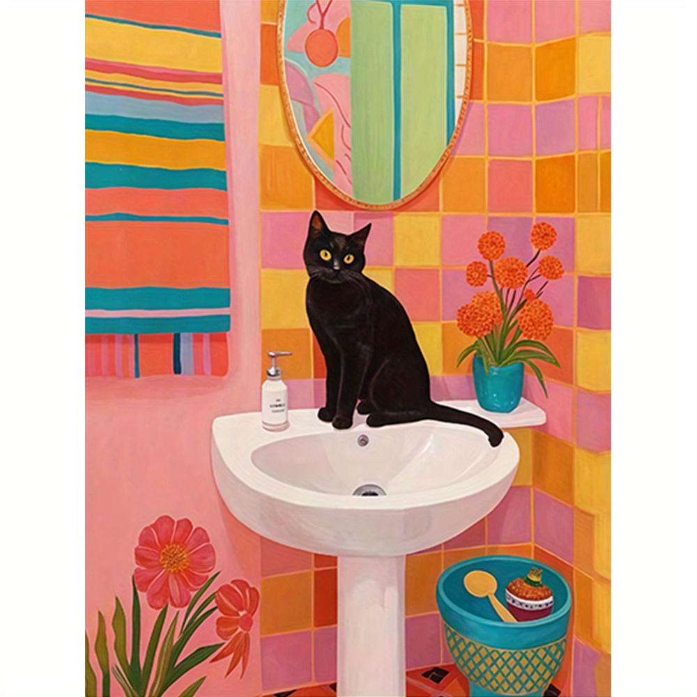 ABEUTY Malen Nach Zahlen – Bunte Katze Auf Leinwand 40x50 Cm, Inkl. Pinsel & Acrylfarben
