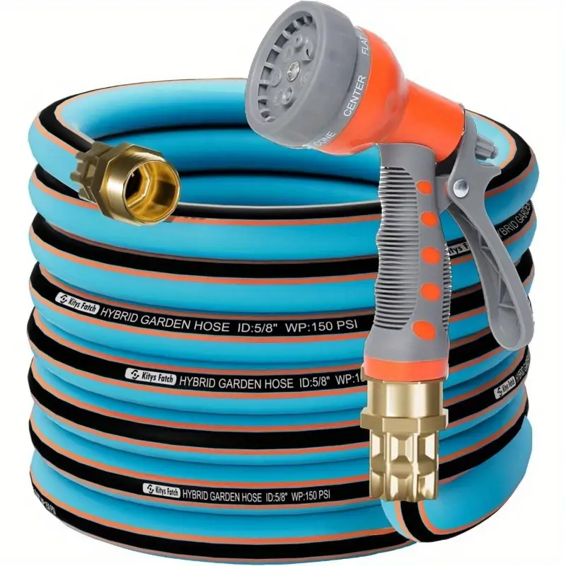 25ft heavy duty flexible garden hose with solid brass fittings & kink-resistant design - outdoor, expandable, retractable, durable & rubber construction with ergonomic grip - ideal for yard, car wash, lawn care, pet washing - us/eu standard threaded (compatible with standard nozzles) - 58 new model, 34 solid brass nozzle, use, & kink-free for heavy-duty tasks, extendable garden hose, water garden hose with nozzle, Product details 0
