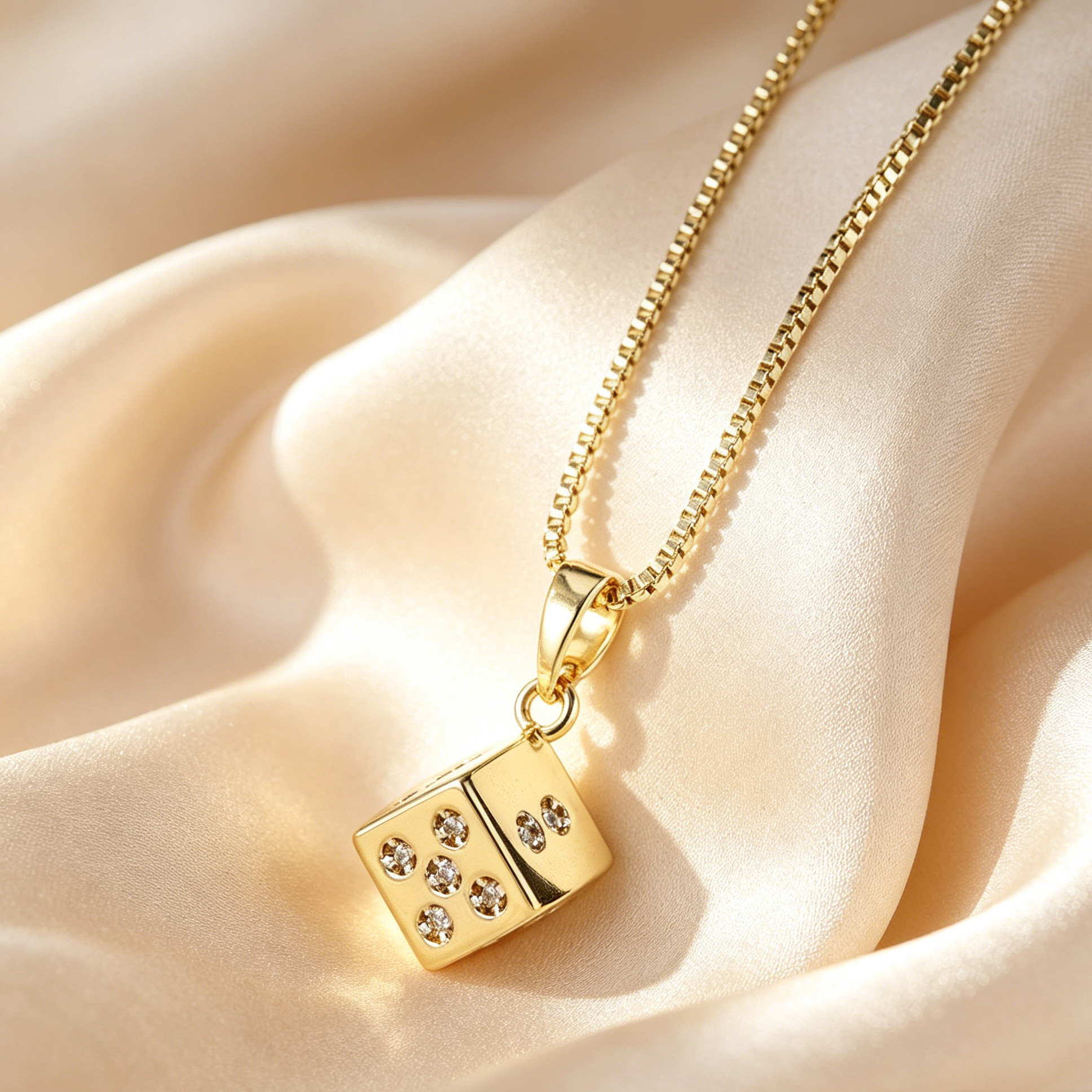TEMU 1pc, European And , High-quality Copper Material New Necklace - Light Luxury Niche Style Dice Collarbone Chain, A Unique European And American
