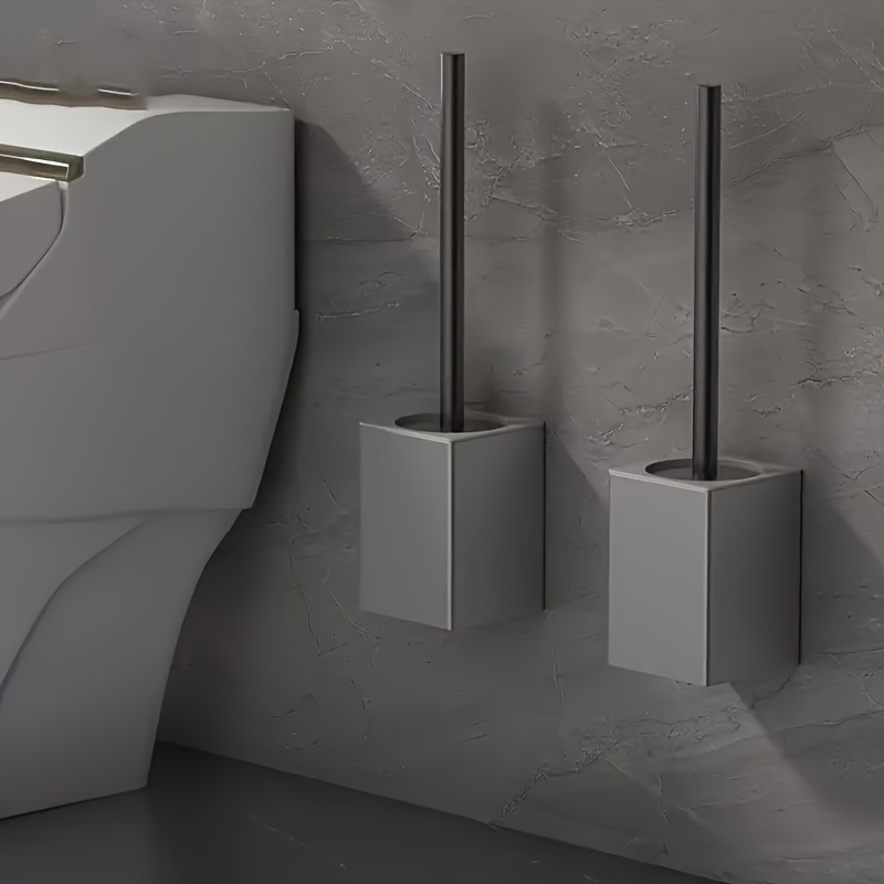 modern black square toilet brush with wall mounted holder durable aluminum dual use for floor and wall installation   handle   contemporary bathrooms toilet brush holder details 0