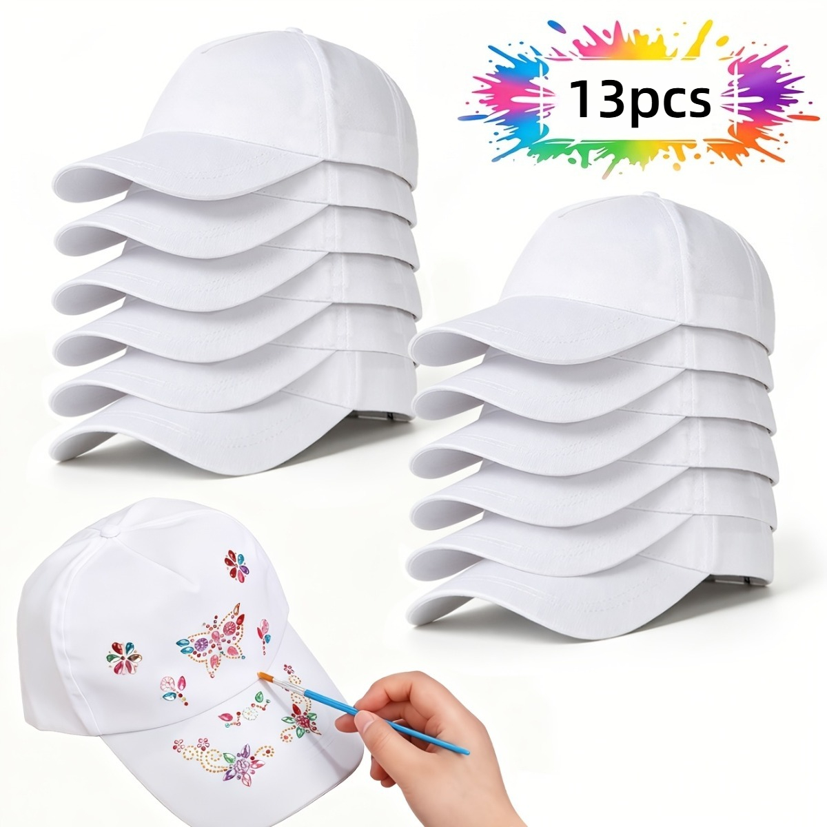 TEMU 13pcs Blank Baseball Caps, Graffiti Creation Blank Hats, Adjustable Size, Summer Sun Hats, Very Suitable For Artistic Painting Creation, Outdoor