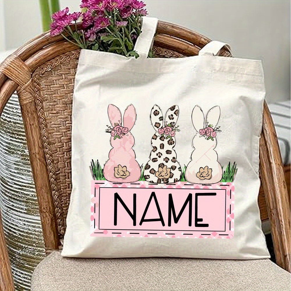 TEMU 1pc Sac Personnalisé Lapin de Pâques - Nom Personnalisé, 4 Mignons de Lapins avec Embellissement Floral, Sac de Courses Réutilisable et Durable