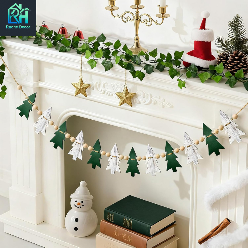 TEMU 12pcs Couronne de Noël de Ferme, Arbre de Noël, Perles, Simple Face, , Non en Bois, Ornement Suspendu, Bannière Adaptée à la Cheminée, , , , Blé