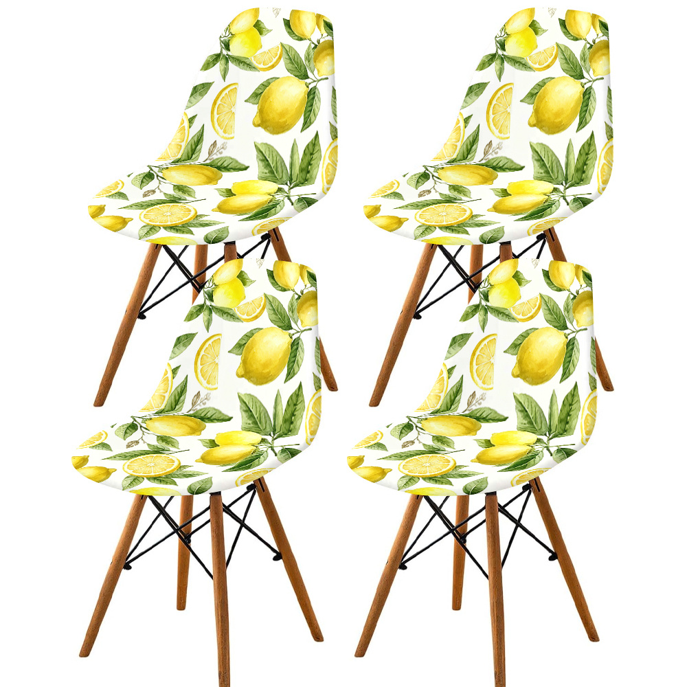 TEMU Housse de chaise à motif citron aquarelle dessinée à , lavable en machine, bande élastique, tissu en fibre de lait - Convient aux restaurants, ,