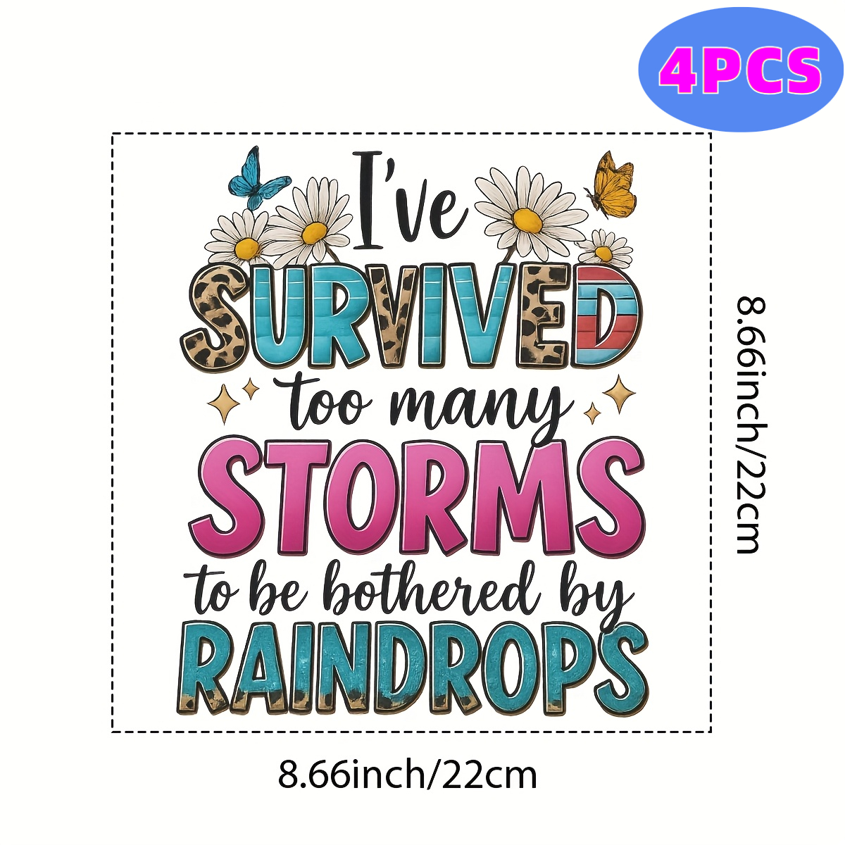 TEMU 4pcs Set Of Fashionable 2d Flat Heat Transfer Stickers, Dtf Heat Transfer. Weathered Many Inspirational Heat Transfer Patch. Leopard Print