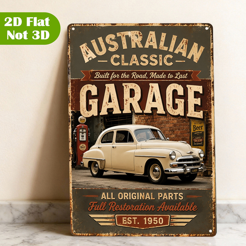 TEMU 1pc Retro Car Sign Decorative Painting, Metal Sign, 8x12in Rustic Style Plate Sign, Australian Classic Home, Office, Cafe Or Garage Decoration,