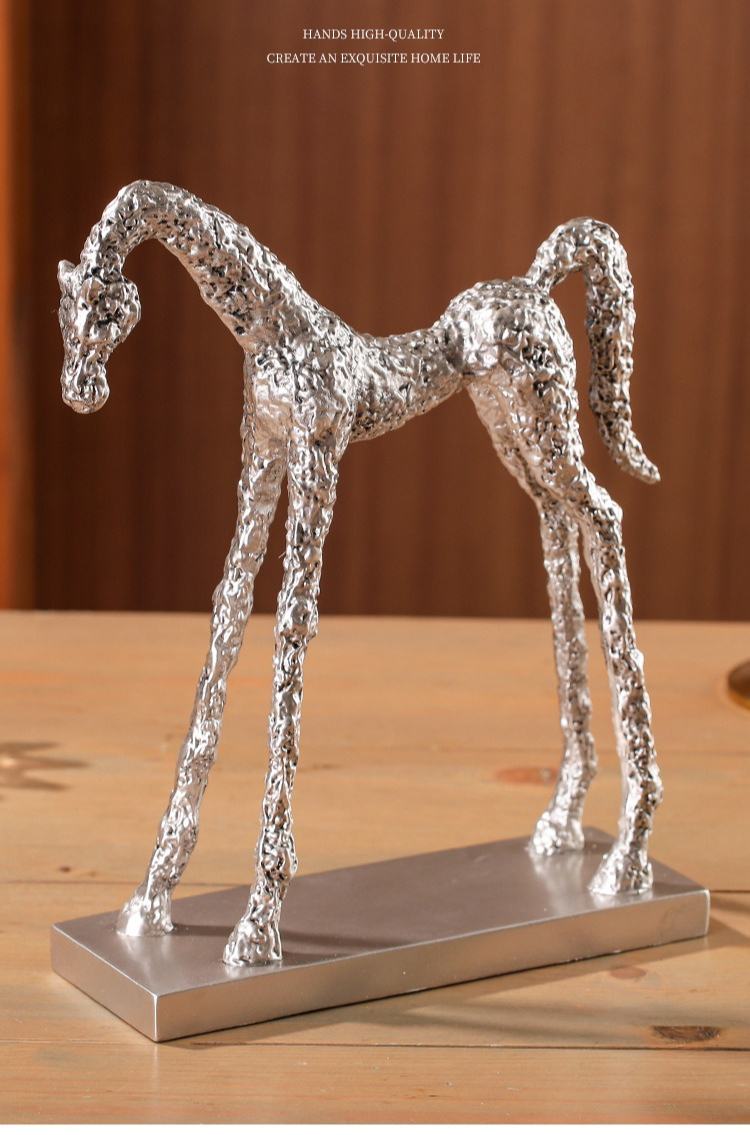 1pc of Resin Silvery Vintage Silvery Horse Ornament | Artistic Craft Table Decoration for Living Room, Entrance, Study, Home Decor, Long-legged Horse Modern Sculpture