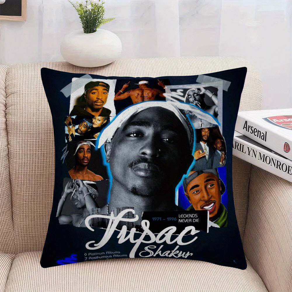 

1pc Famous Rapper 2d Design Cartoon Style Throw Pillow Cover, Decorative Single-sided Print, Suitable For All Room Types - 18x18 Inch (pillow Inner Not Included).