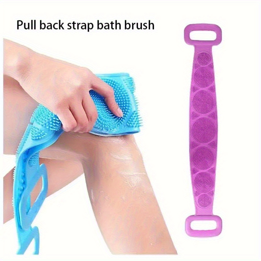 3pcs Green Purple Blue Mixed Set Body Sponge Silicone Brush Bath Towel Scrub Back Massage Shower Extension Light Beige Cleansing Brush, Bath Accessories, Bath Brushes, Bath Brushes For Women, Bath Brushes For Men